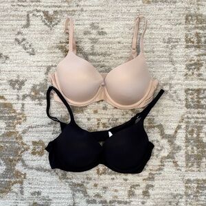 (2) Aerie Black and Nude Push Up Bras Size 34C